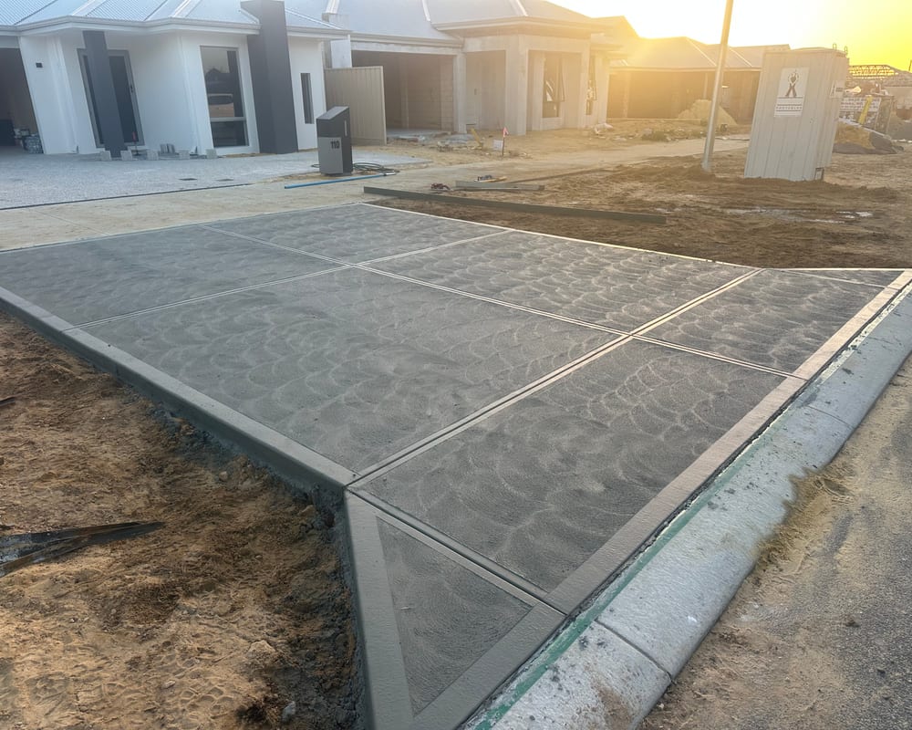 Concrete driveway at a residential construction site