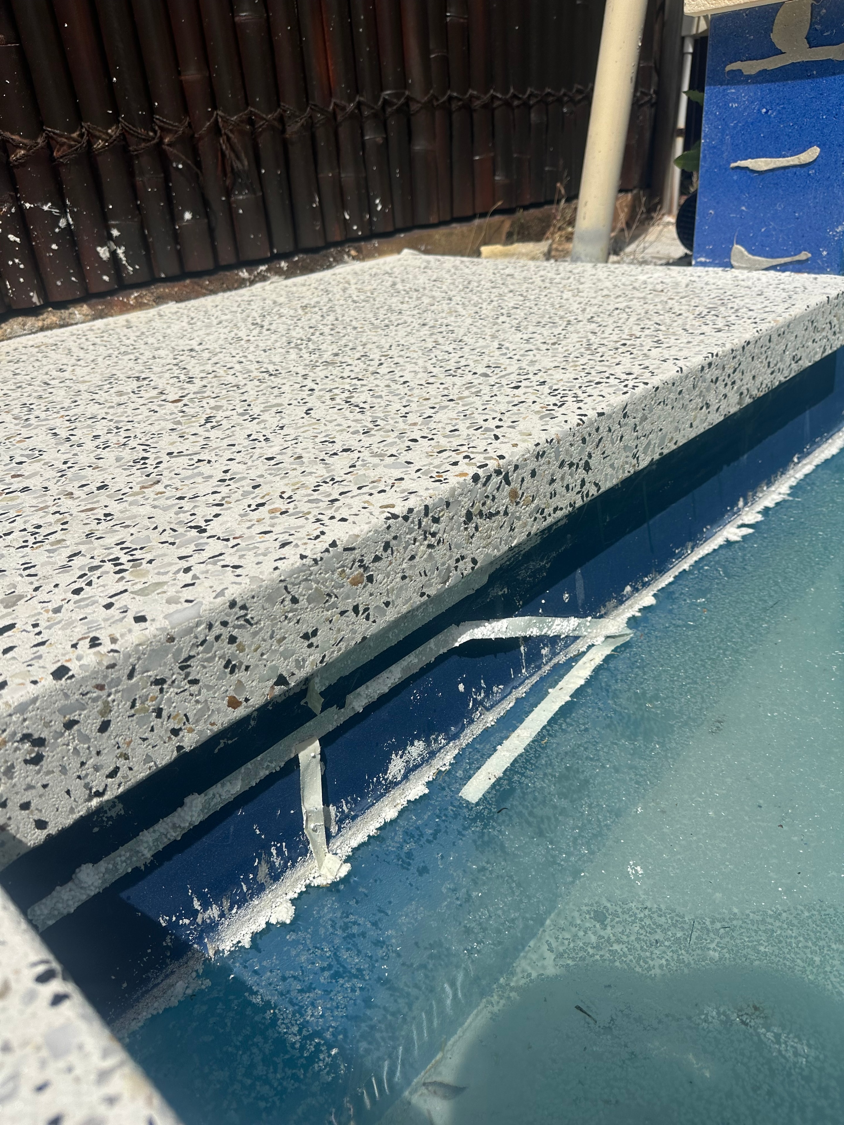 Close-up of PB11 exposed aggregate pool surround and seamless concrete edge detailing beside the pool shell